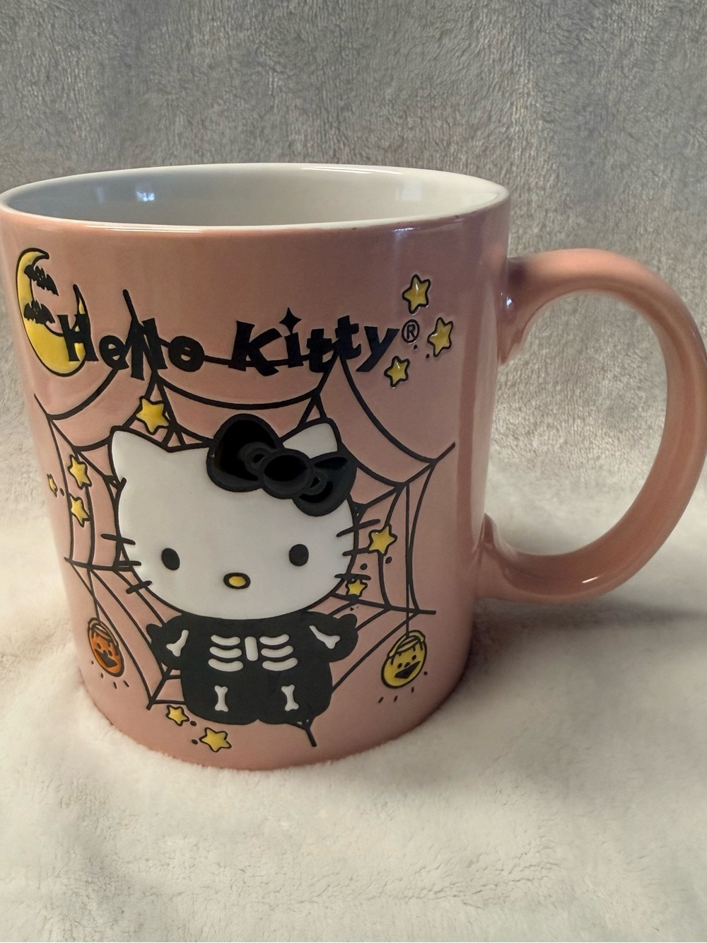 Sanrio Hello Kitty Skeleton Pink Spiderweb Halloween Spooky Ceramic Big Mug 20oz - Picture 4 of 8